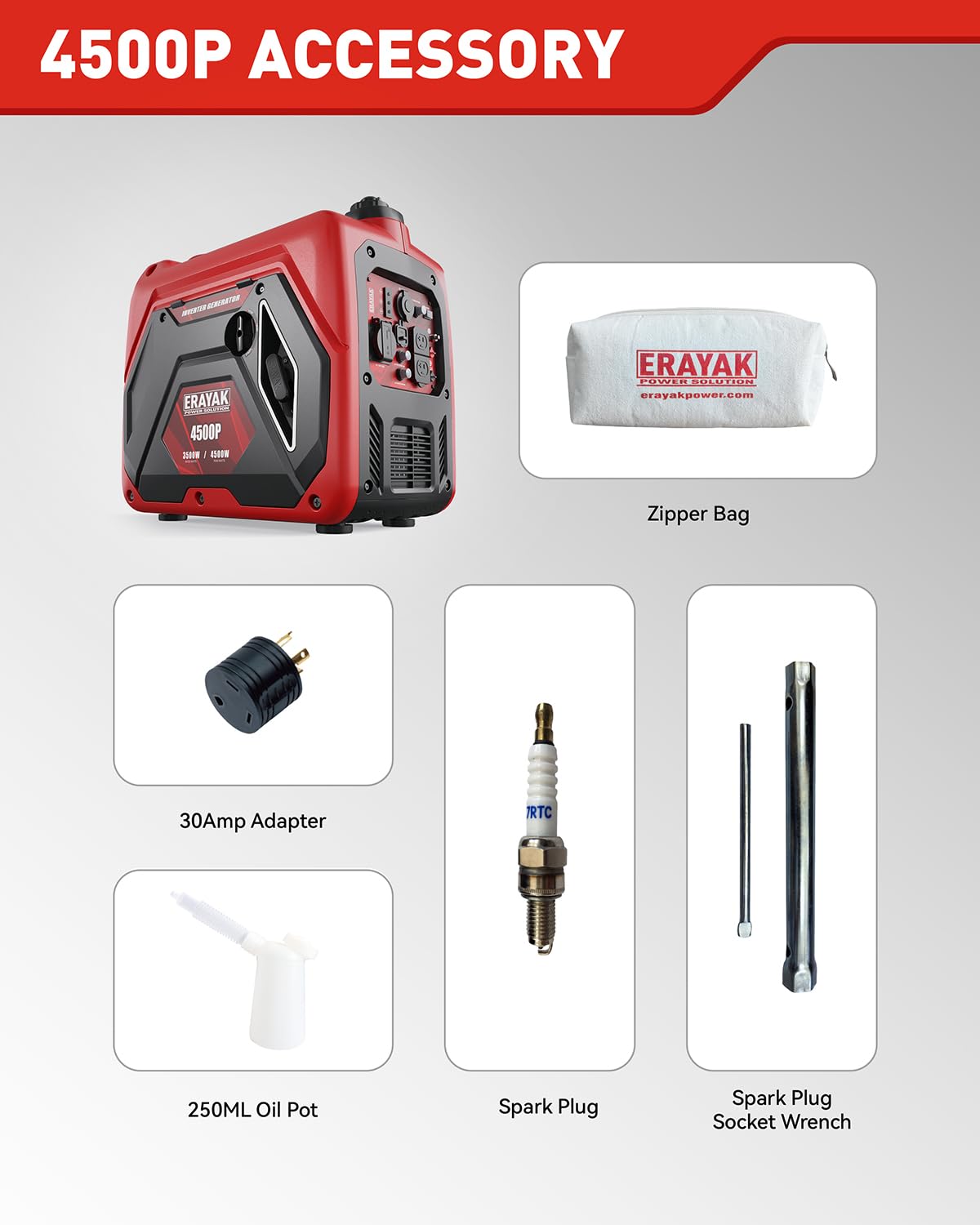 ERAYAK 4500W Portable Inverter Generator – Quiet Gas Powered