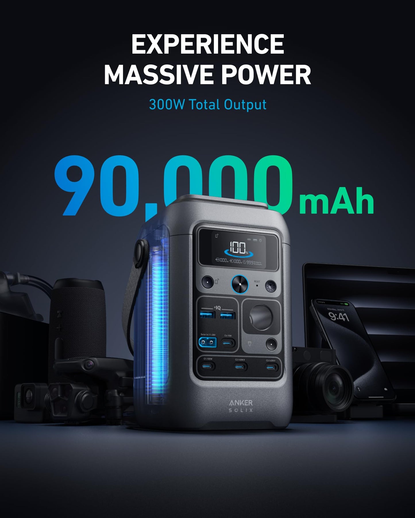 Anker SOLIX C300 DC Portable Power Station – 288Wh Battery Backup