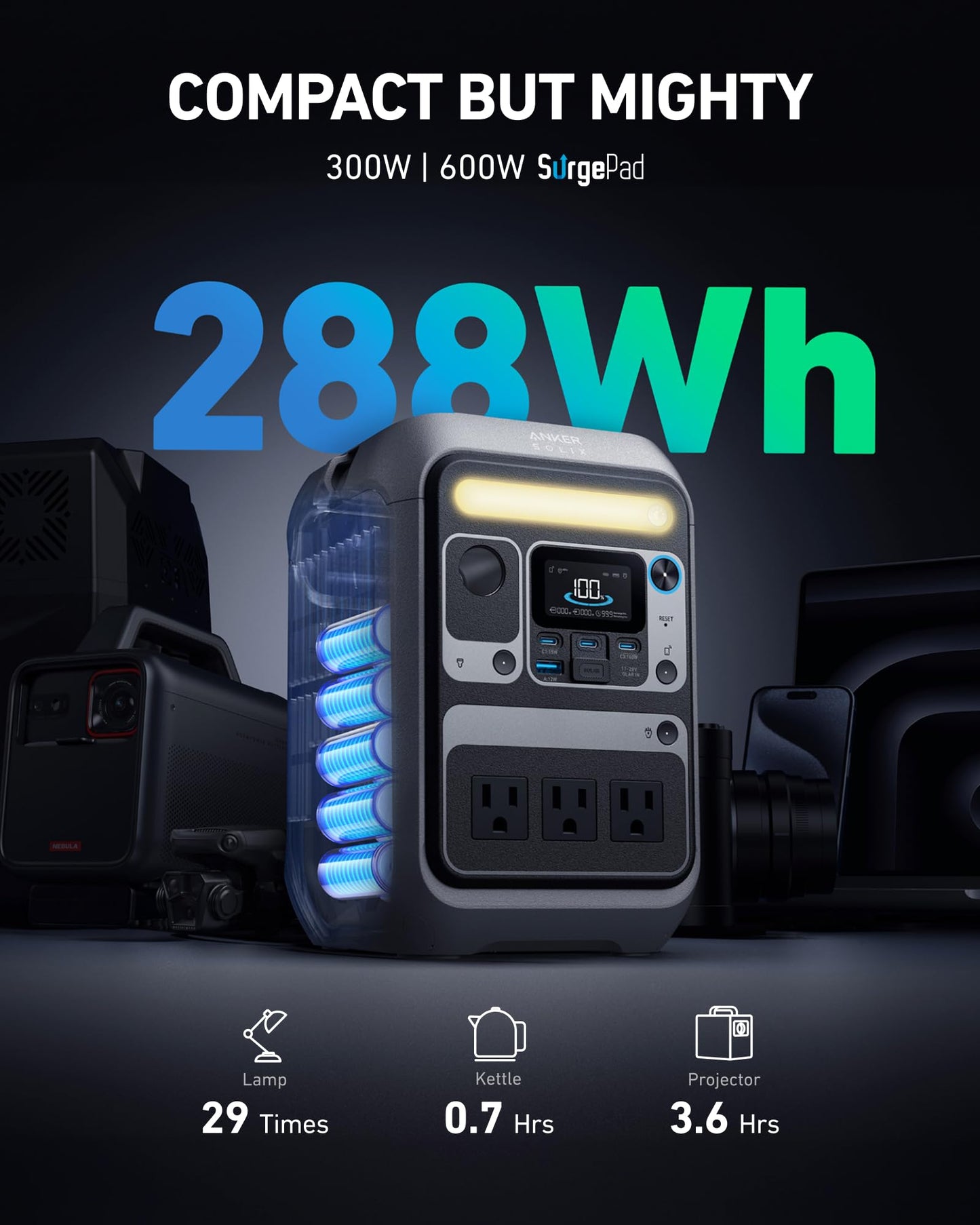 Anker SOLIX C300 Portable Power Station – 288Wh Solar Generator