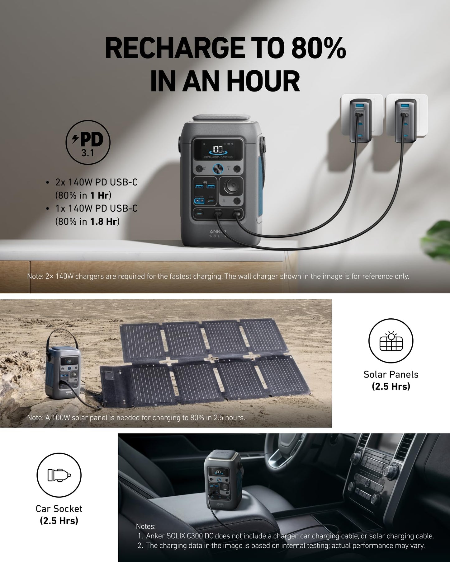 Anker SOLIX C300 DC Portable Power Station – 288Wh Battery Backup