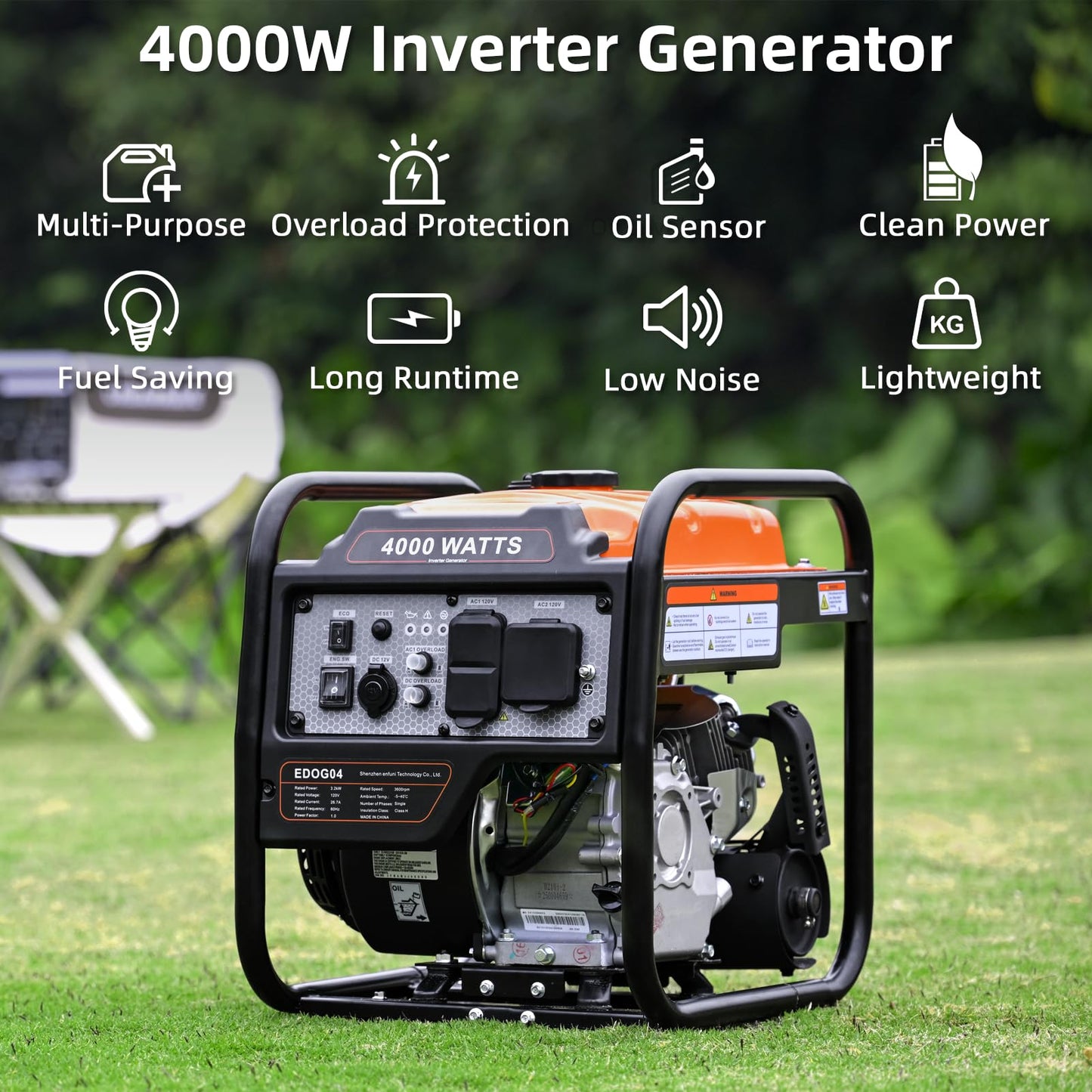 Oxseryn 4000W Gas Powered Portable Inverter Generator with ECO Mode