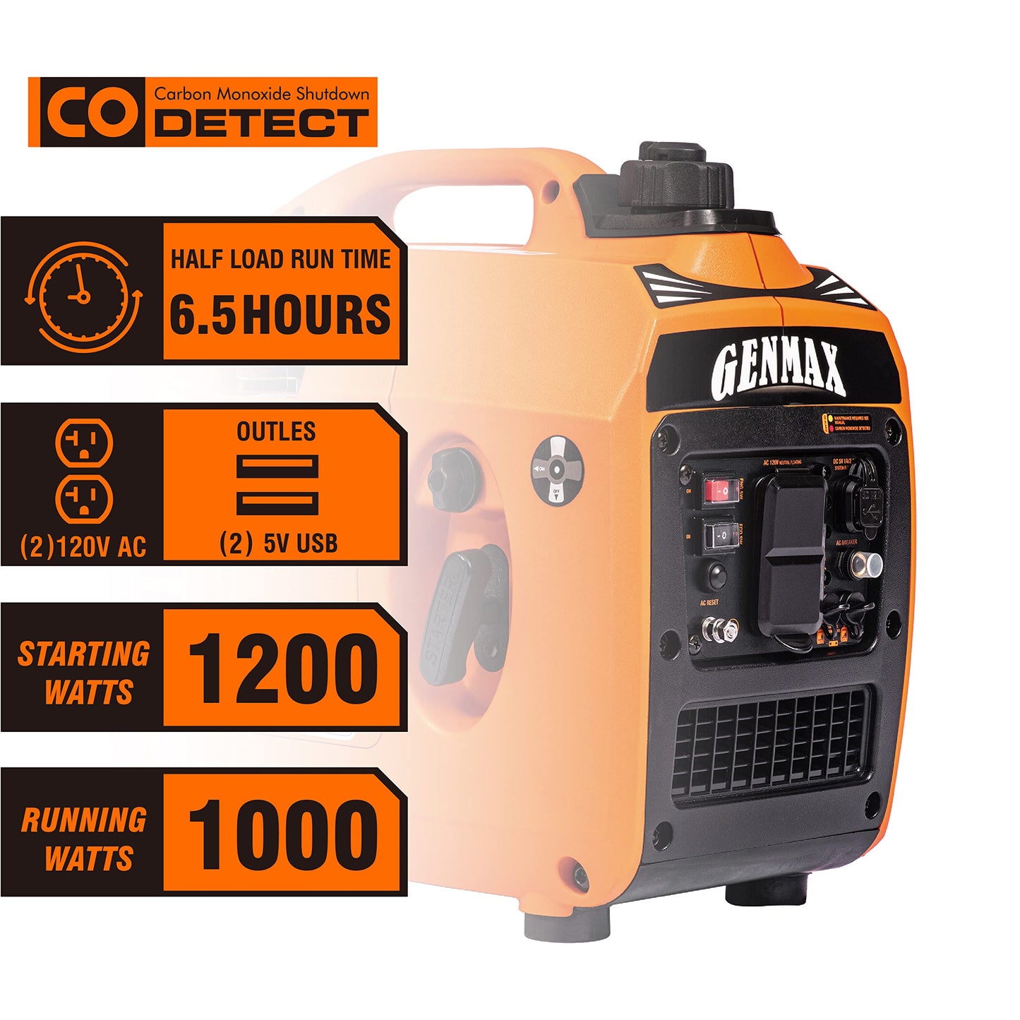 GENMAX 1200W Quiet Portable Gas Generator – Lightweight Design