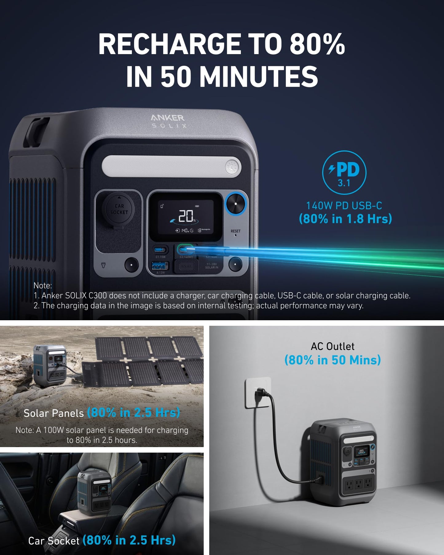 Anker SOLIX C300 Portable Power Station – 288Wh Solar Generator