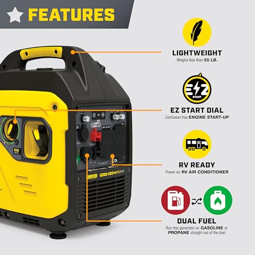 Champion 4000W Dual Fuel Portable Inverter Generator with CO Shield