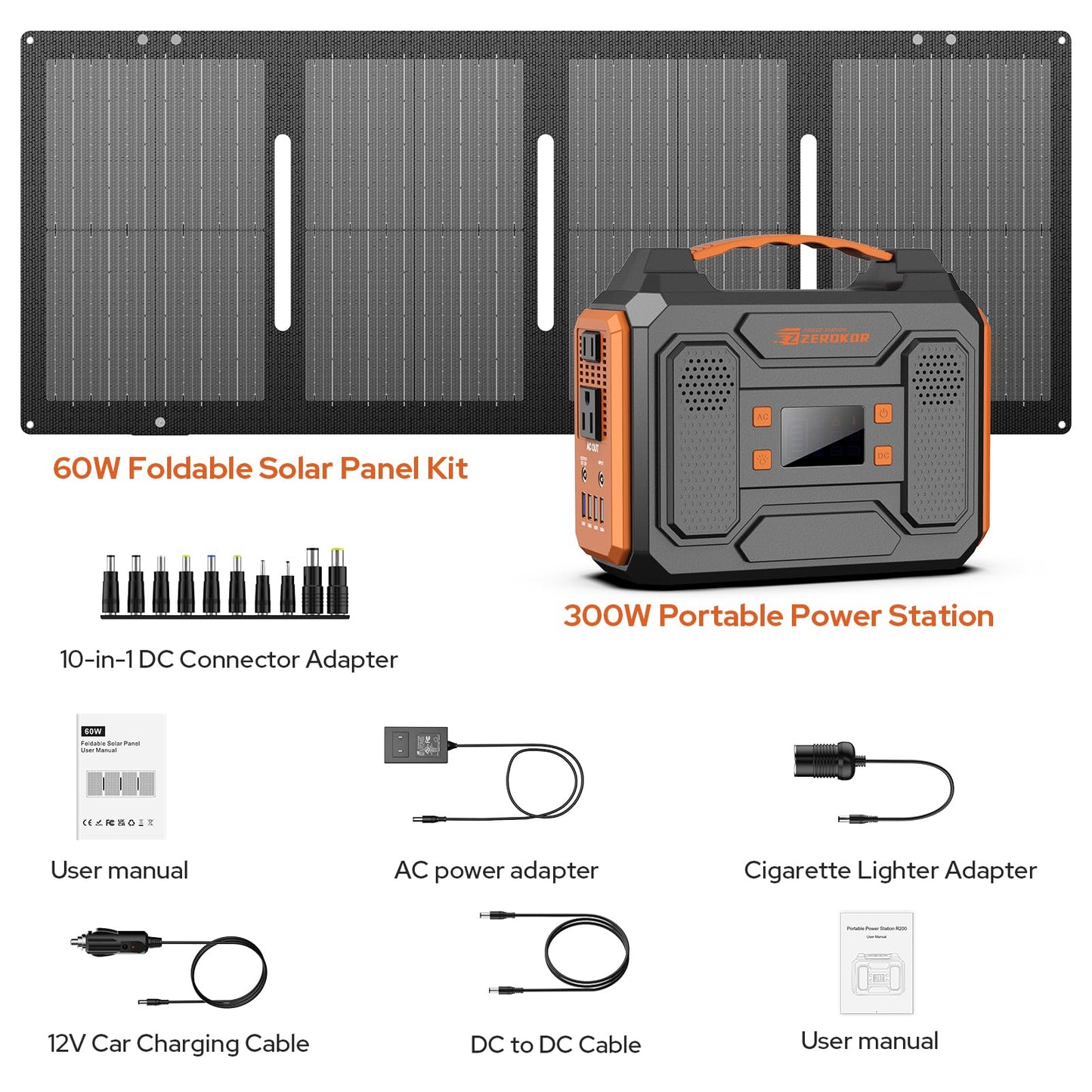 Portable Solar Generator Kit – 300W Power Station with 60W Panel