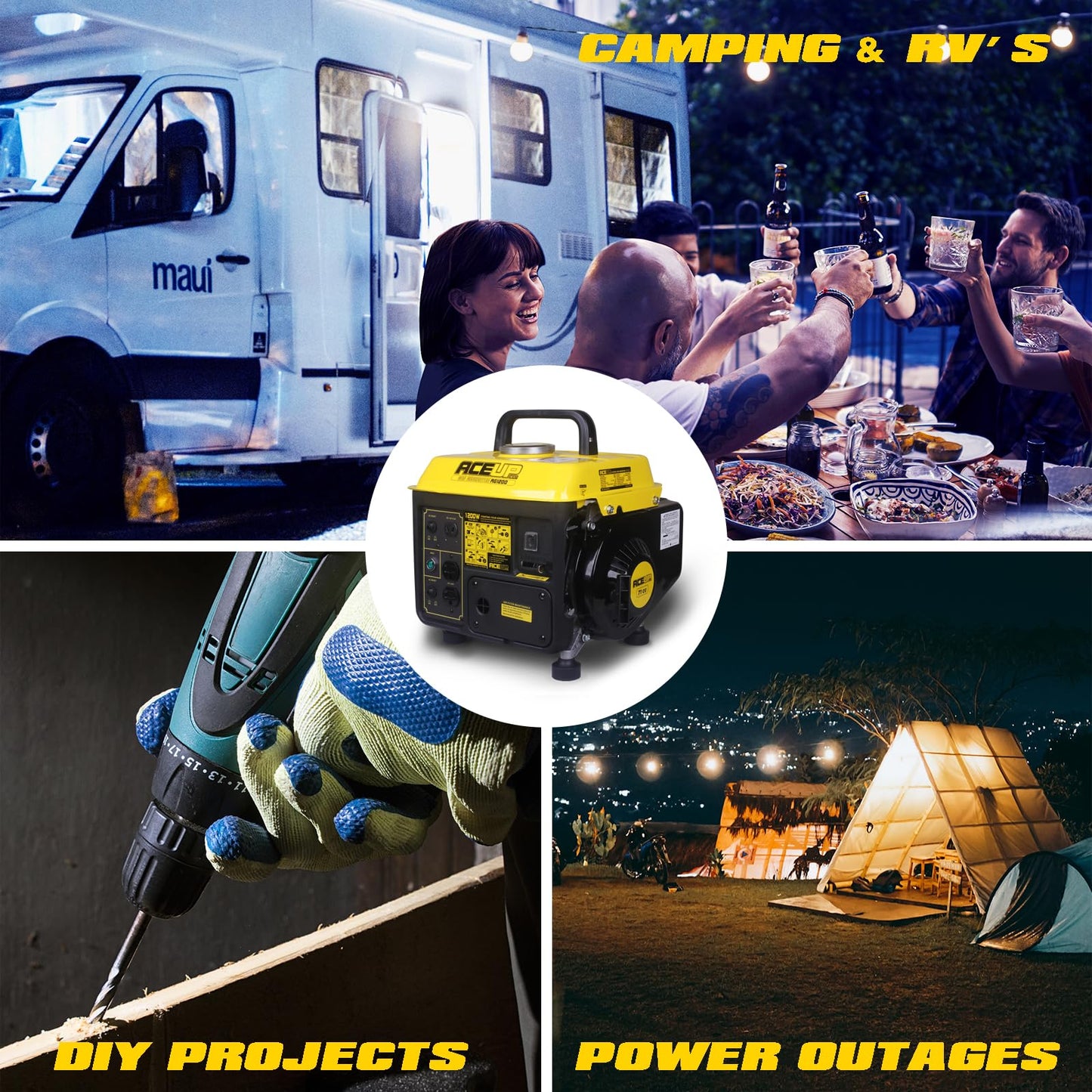 Aceup Energy 1200W Gas Powered Portable Generator – Ultralight